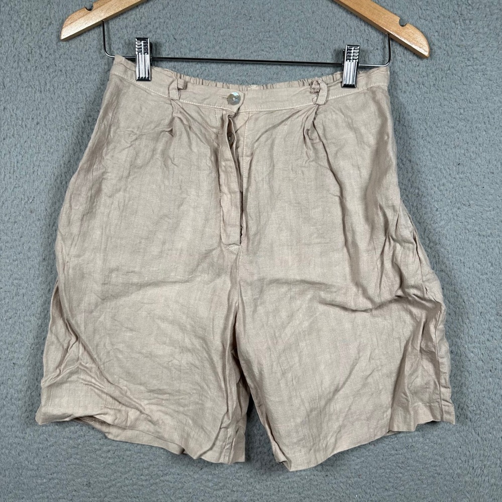 PA Company Boston Tan 100% Linen Pleated Shorts Womens Med USA Beach Resort Boho